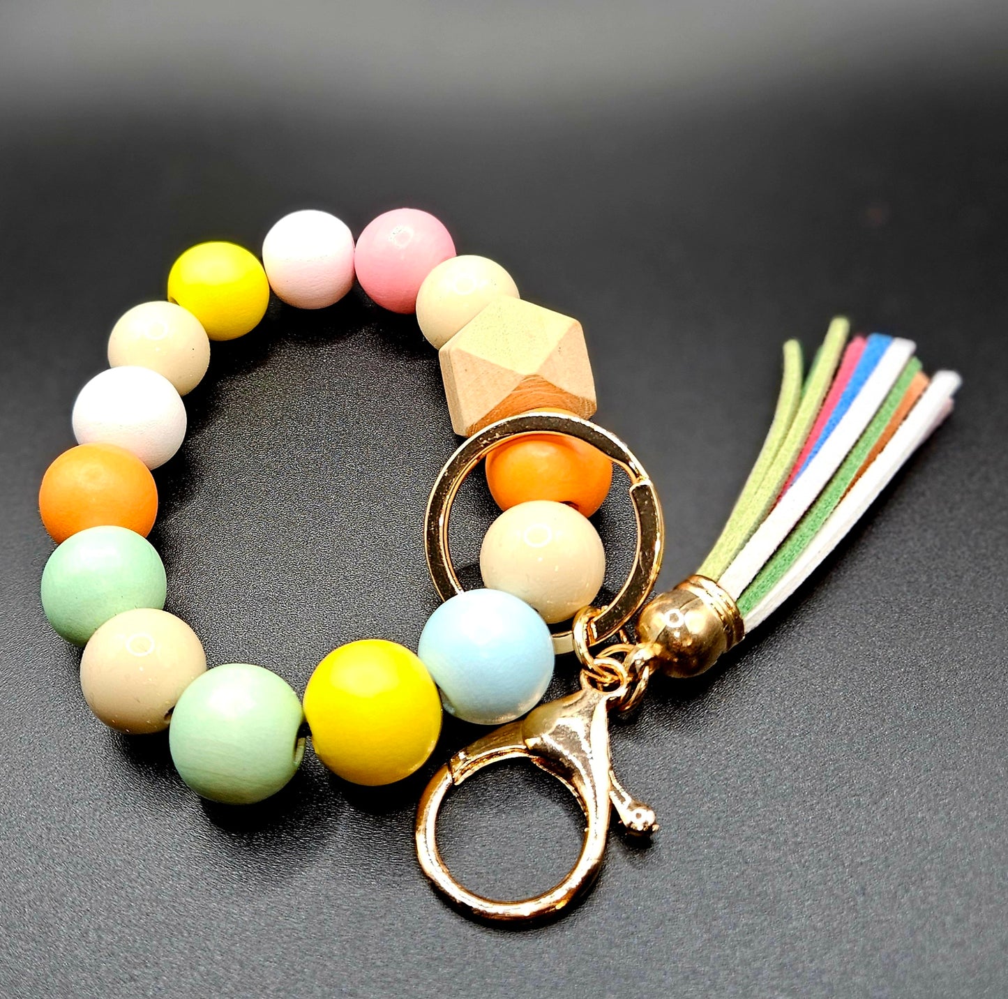 Pastel Wood Keychain with Tassel Style 5