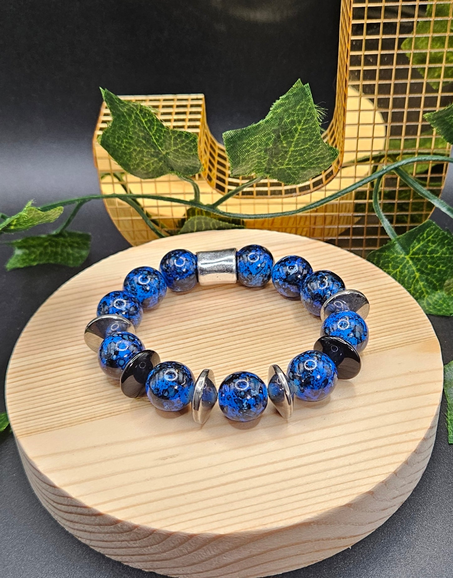 Blue and Black Wheel Barrel Bracelet