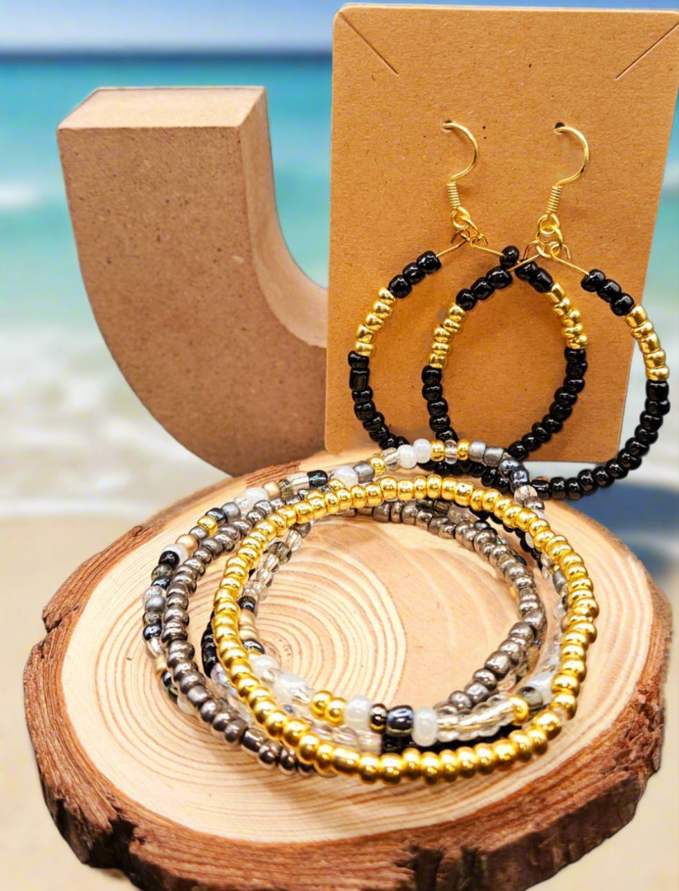 Gold and Black Seed Bead Set Style 4