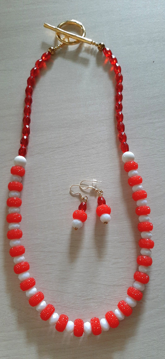 Red and White Beaded  Style 18