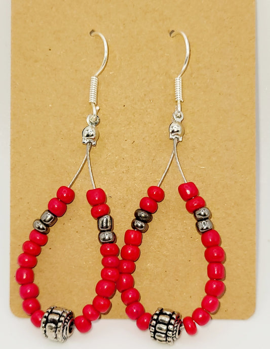 Red Seed Bead Earrings Style 13
