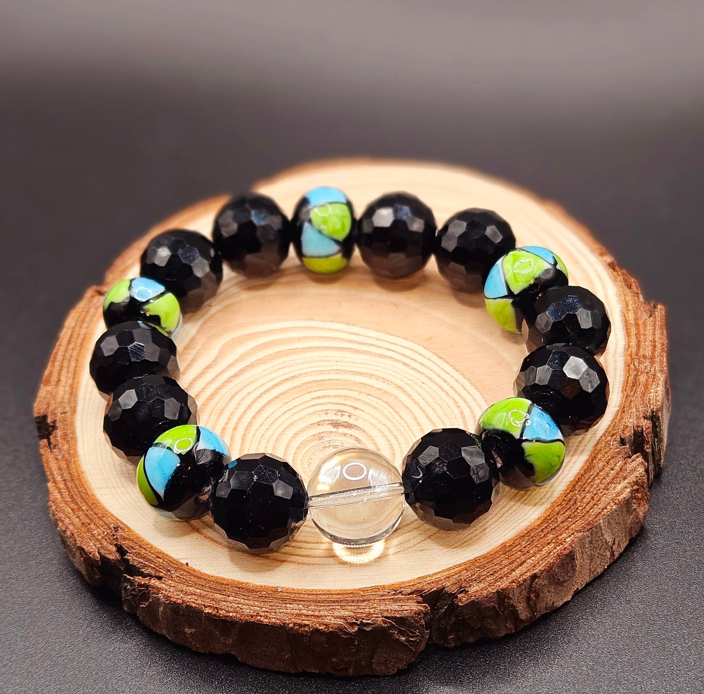 Black Crystal w/green and blue beads Style 28
