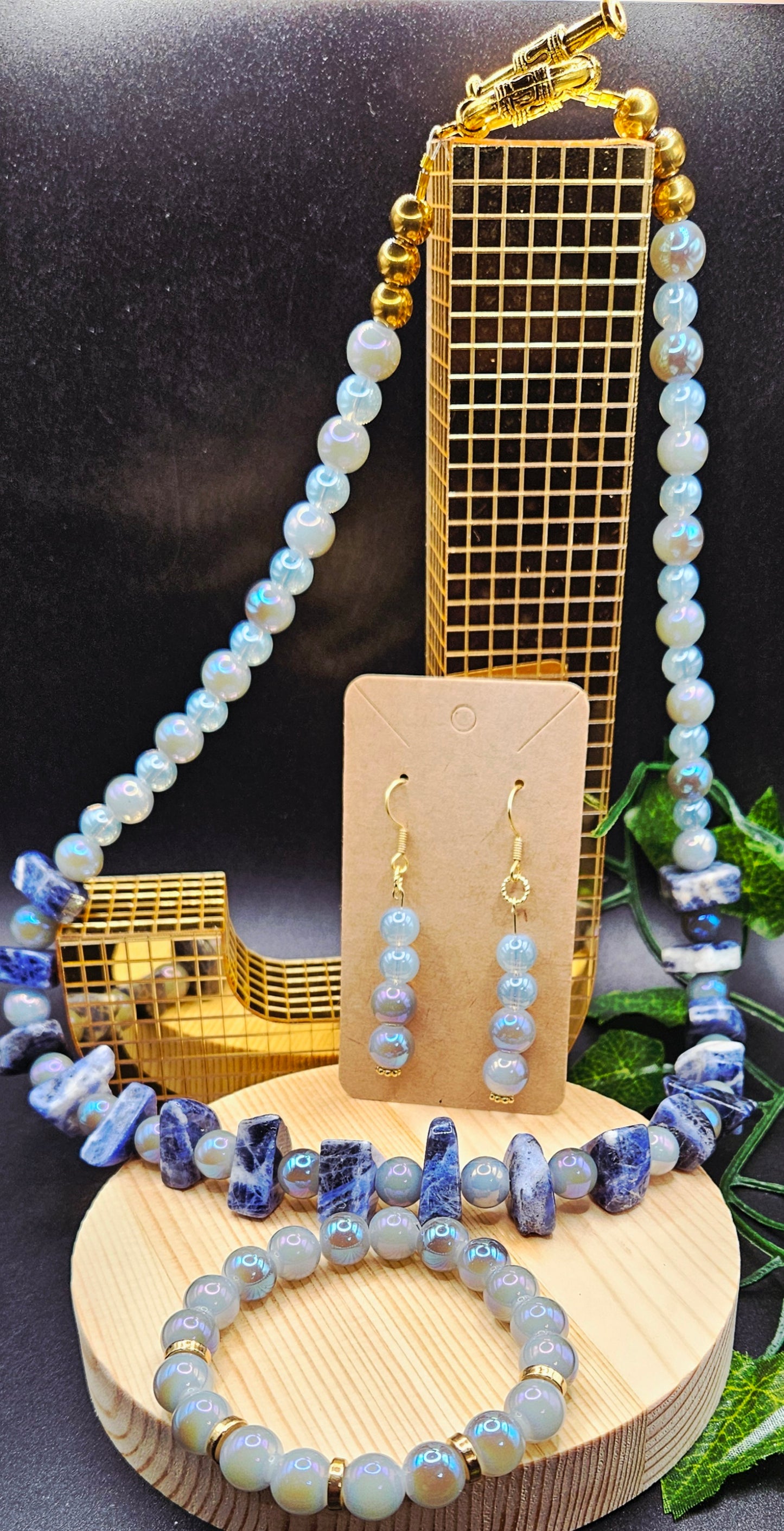 Blue Opal Necklace 3pcs Set