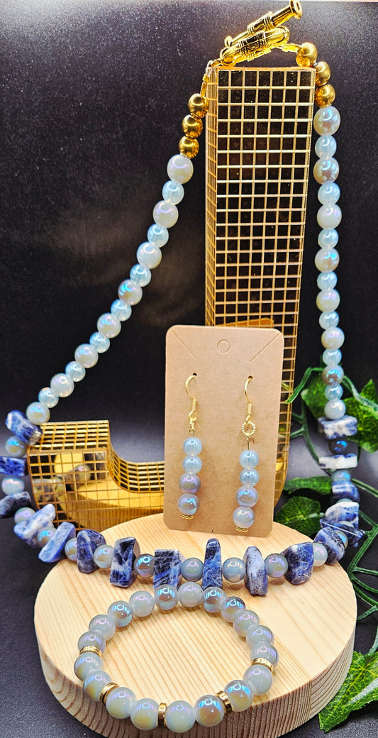 Blue Opal Necklace 3pcs Set