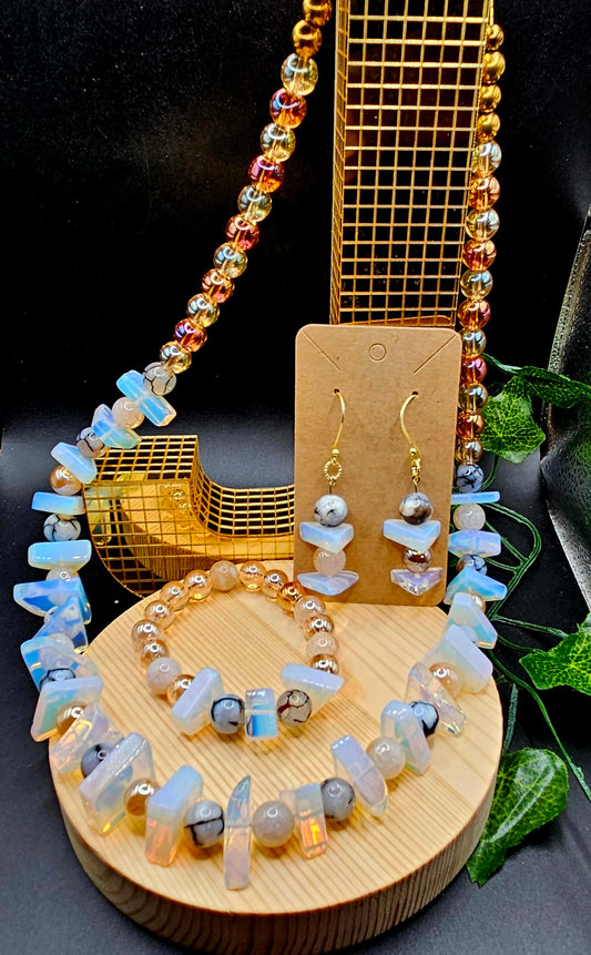 Natural White Cream Opal Stone 3pcs set