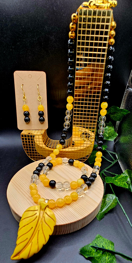 Turquoise Yellow Leaf 3pcs Set