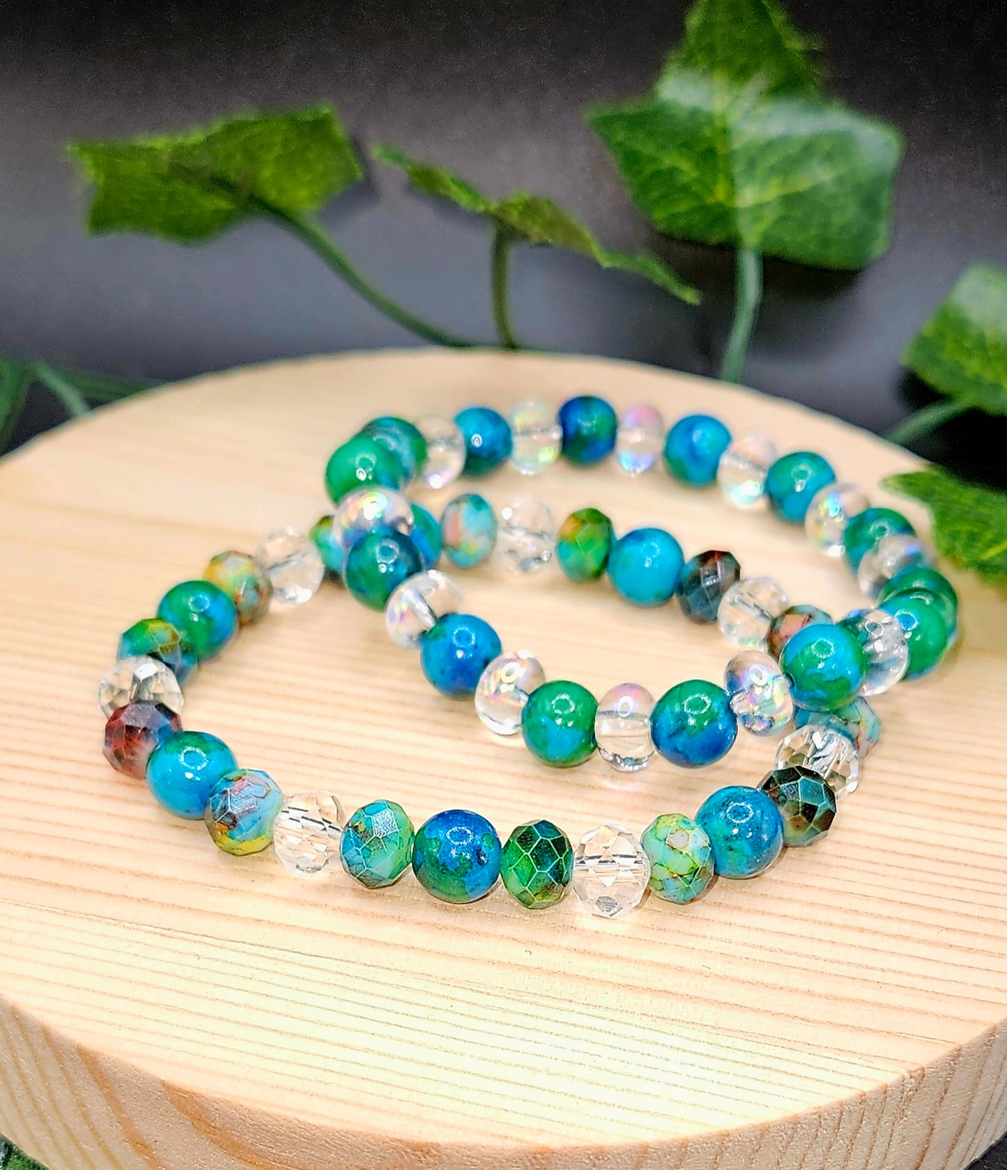 Blue-Green Crystal 2pcs