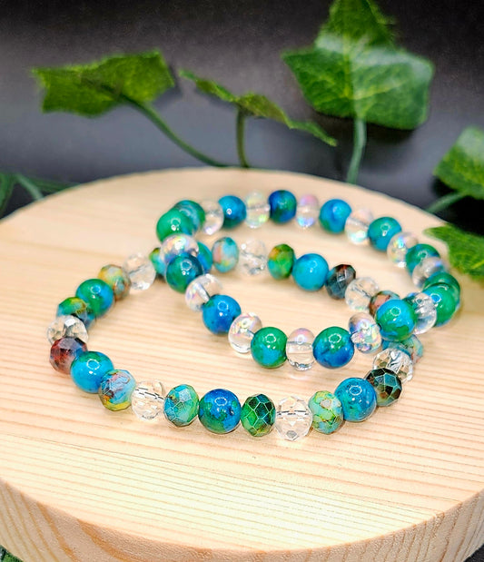 Blue-Green Crystal 2pcs