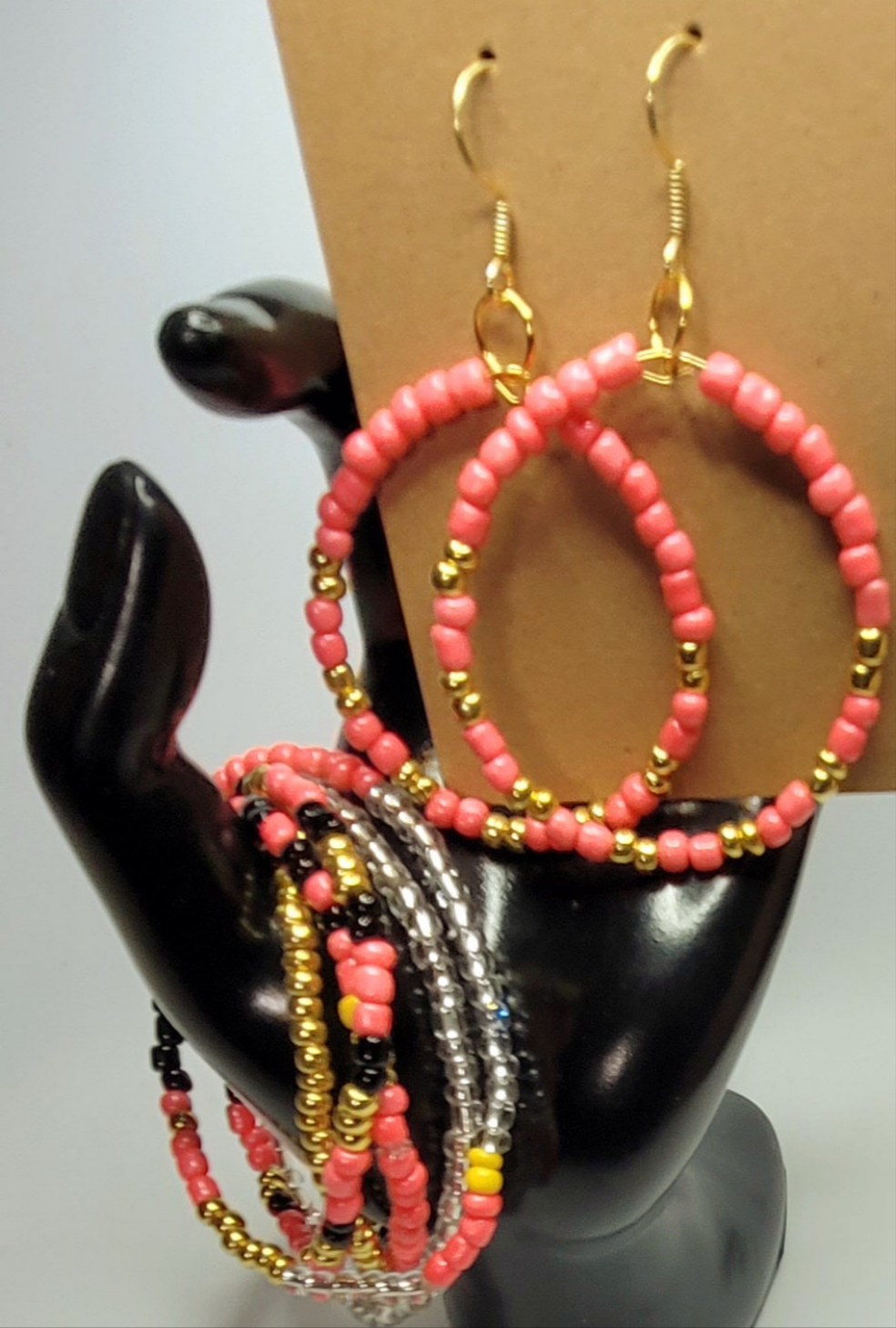 Coral and Black Seed Beads Style 11