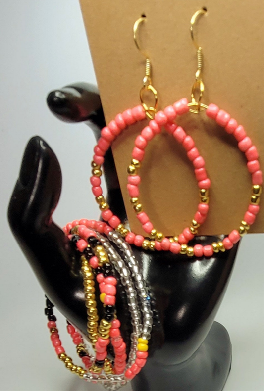 Coral and Black Seed Beads Style 11