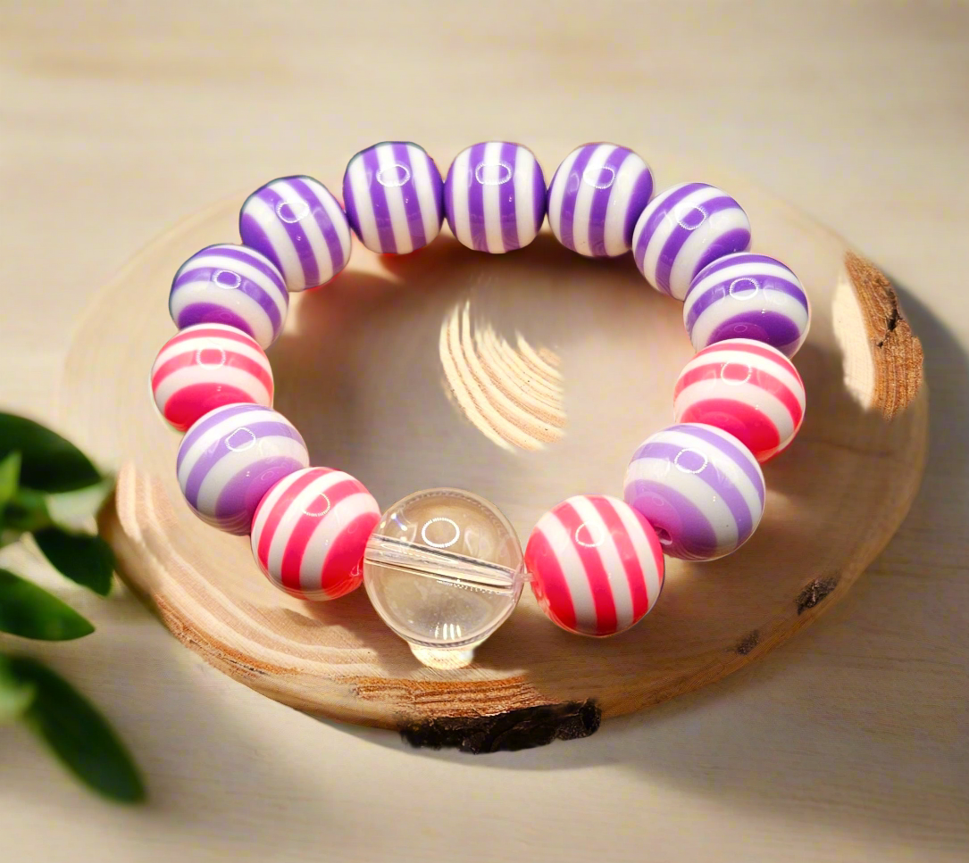 Pink and Purple Stripe w/Clear Bead  Style 9