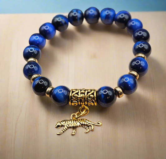 Blue Tigers Eye w/tiger charm Style 37