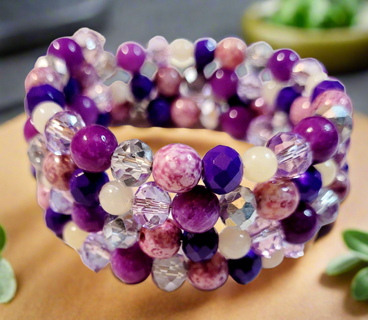 Purple, Pinkish and Crystal Beads Wrap Style 12