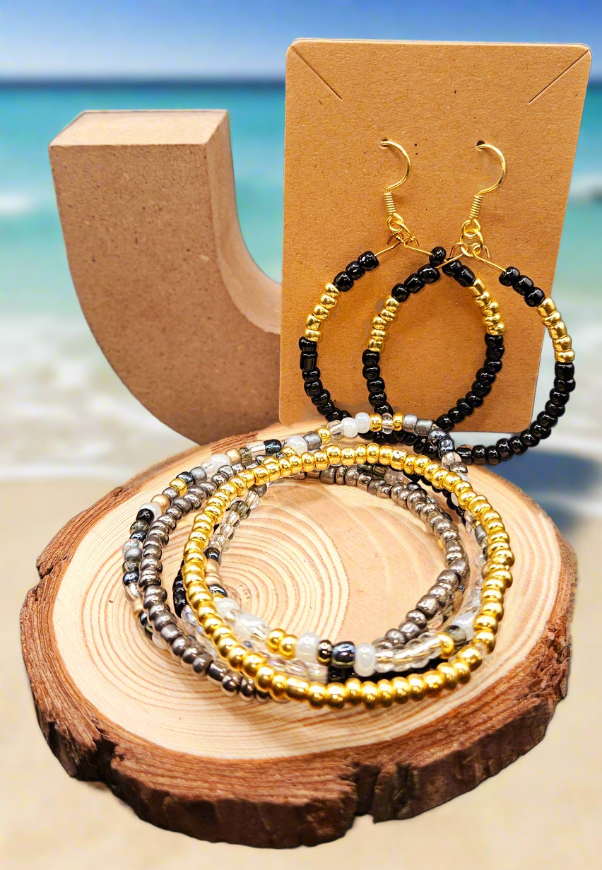 Gold and Black Seed Bead Set Style 4