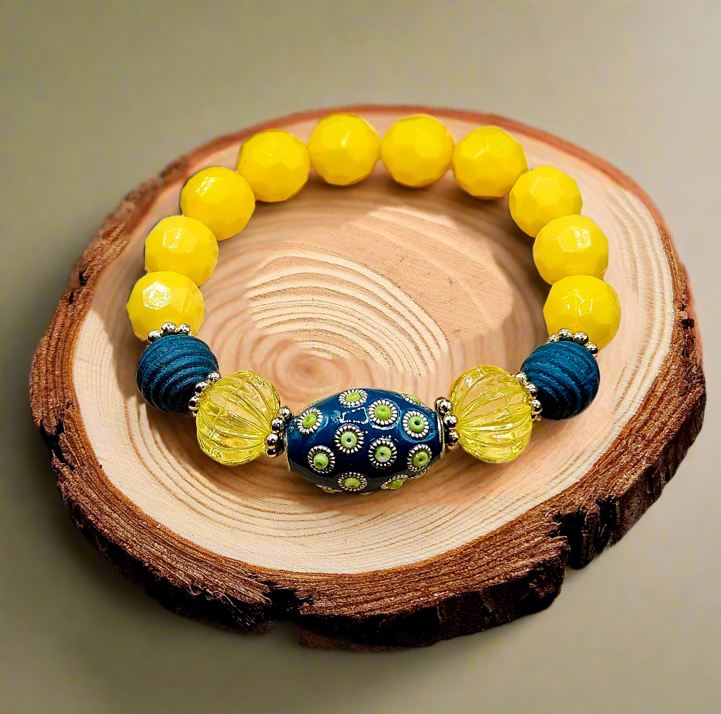 Sun Burst Yellow with Blue Accent Beads  Style 24